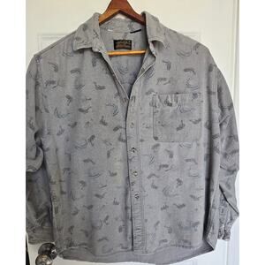 Vintage Eddie Bauer Sun Faded Button Soft Outdoor Gray Men's Fish Long-Sleeve